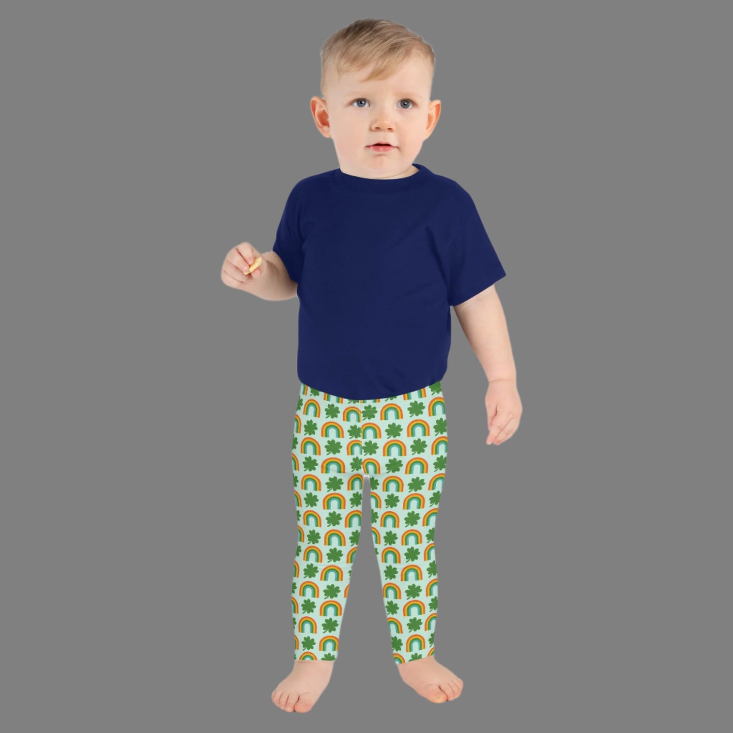 Image: St Patricks Day Toddler Leggings, soft printed tights with a repeating rainbow and shamrock print, All You Need is Luck St Pattys Day Child Leggings, Cute Rainbow & Shamrock Pattern, Girls Yoga Pants with Shamrock & Rainbow Pattern, by jaecrece