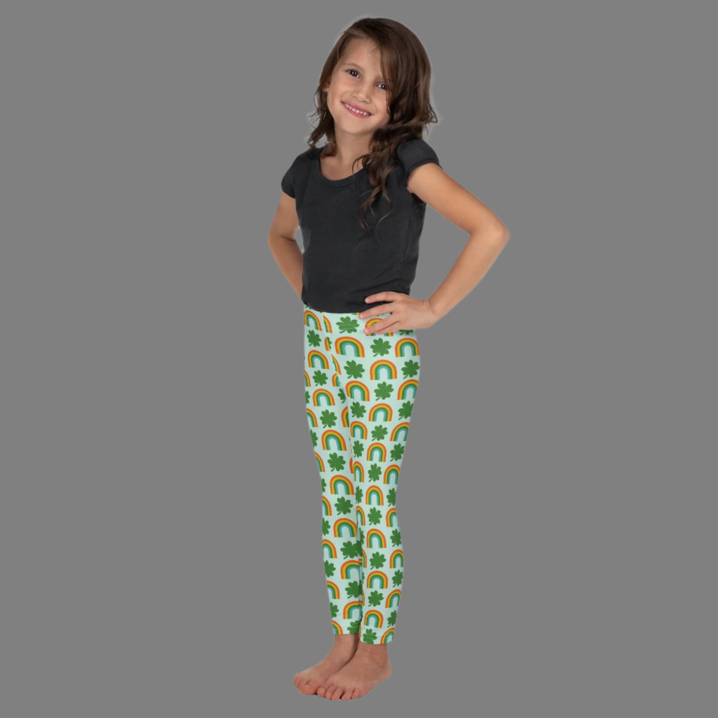 Image: St Patricks Day Toddler Leggings, soft printed tights with a repeating rainbow and shamrock print, All You Need is Luck St Pattys Day Child Leggings, Cute Rainbow & Shamrock Pattern, Girls Yoga Pants with Shamrock & Rainbow Pattern, by jaecrece