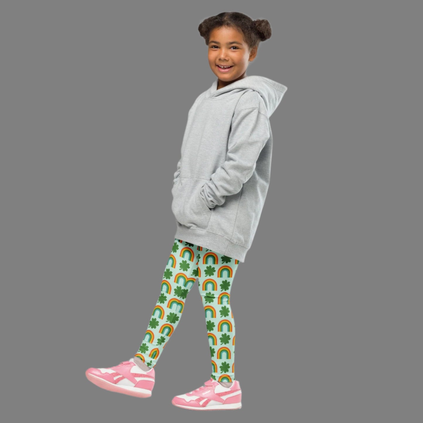Image: St Patricks Day Toddler Leggings, soft printed tights with a repeating rainbow and shamrock print, All You Need is Luck St Pattys Day Child Leggings, Cute Rainbow & Shamrock Pattern, Girls Yoga Pants with Shamrock & Rainbow Pattern, by jaecrece