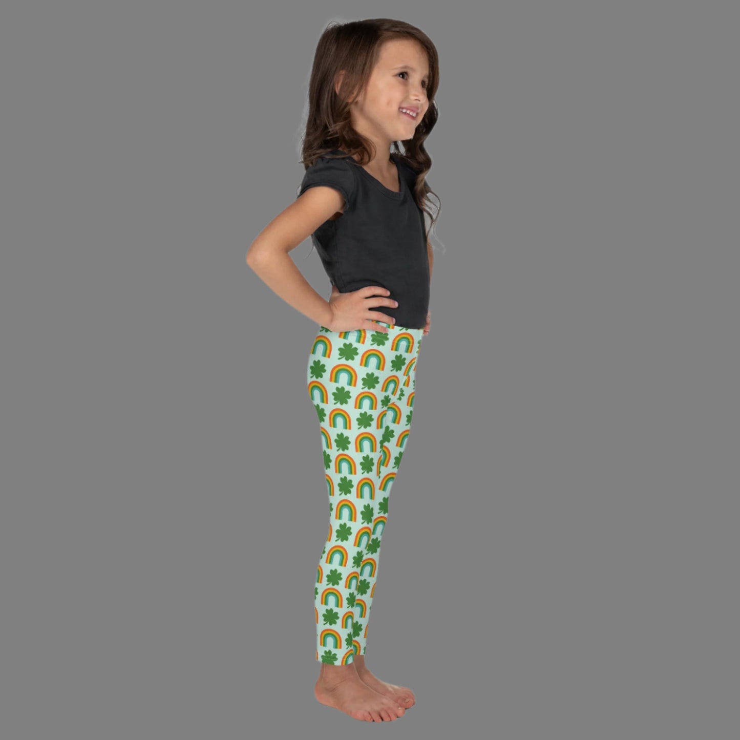 Image: St Patricks Day Toddler Leggings, soft printed tights with a repeating rainbow and shamrock print, All You Need is Luck St Pattys Day Child Leggings, Cute Rainbow & Shamrock Pattern, Girls Yoga Pants with Shamrock & Rainbow Pattern, by jaecrece