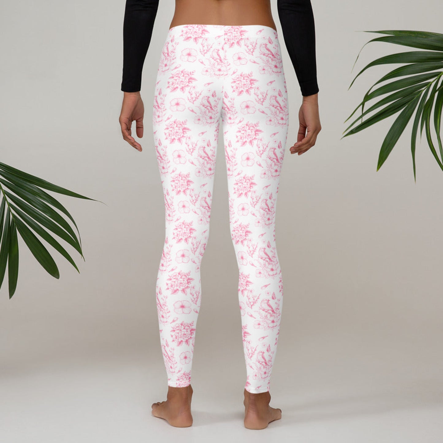 Image: Celebrate spring or any season with these pink toile leggings for women, designed for comfort and coordinated cuteness. The timeless floral print suits casual days, school events, or family outings. Part of a mother and daughter matching collection, these leggings in XS to XL make a stylish and versatile wardrobe staple for those who love timeless charm with a modern twist, by jaecrece.