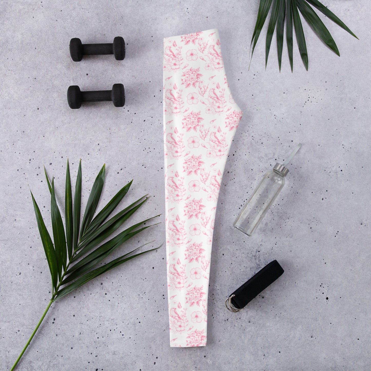 Image: Pink toile women’s leggings styled for comfort and charm, featuring a delicate vintage-inspired floral pattern ideal for matching family outfits. This cozy stretch legging is available in sizes XS through XL, perfect for moms who want to coordinate with their toddlers or teens for spring photos, birthdays, or everyday wear. Great for cottagecore lovers, garden party looks, or comfy weekend vibes, by jaecrece.