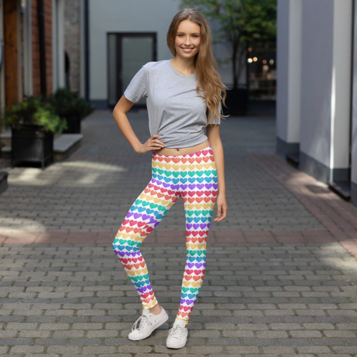 These Women’s Rainbow Hearts Leggings are covered in cheerful hearts in every color of the rainbow. Crafted for performance and personality, they feature a mid-rise fit, full-length cut, and buttery-soft microfiber fabric with four-way stretch. Perfect for Mardi Gras, LGBTQ+ events, and more. Available in matching toddler and youth sizes for family coordination.