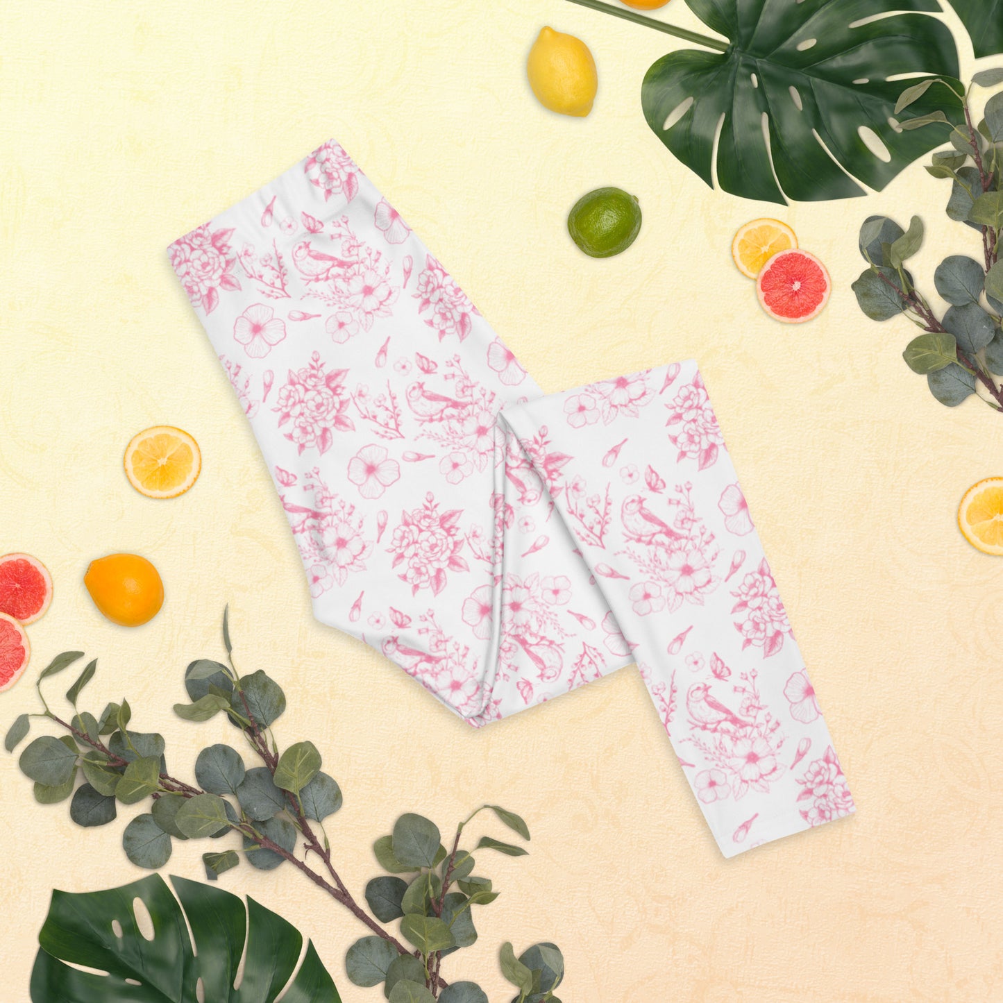 Image: Feminine and functional, these pink toile women’s leggings offer soft stretch comfort with an elegant vintage floral print, designed to suit moms looking for fashionable matching sets. The high-waisted fit and breathable fabric make these a go-to choice for casual wear, lounging, or active moments. Available in sizes XS to XL, and part of a family matching collection for stylish group looks, by jaecrece.