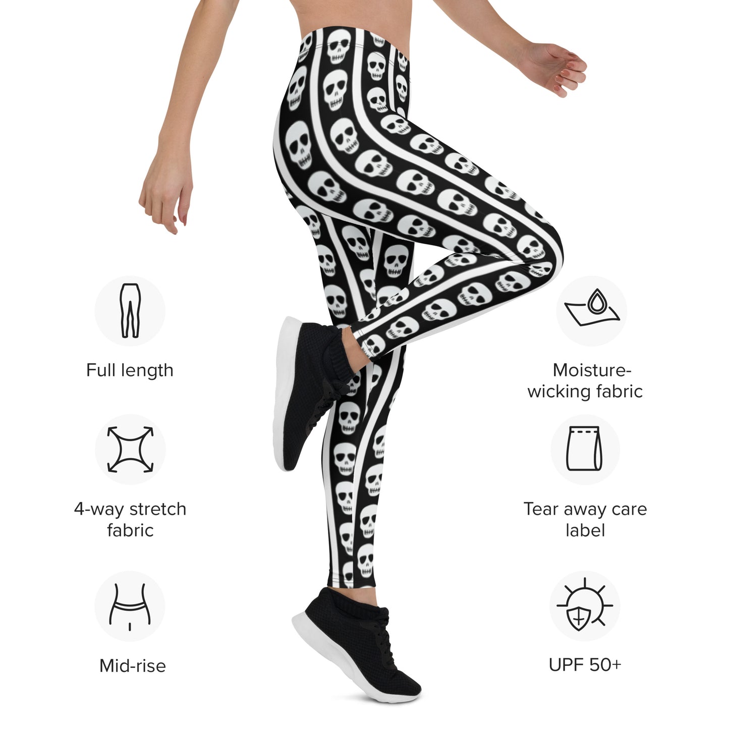 Image: These skull print leggings offer a mix of bold contrast and playful edge. The black and white striped pattern gives a classic circus feel while skull graphics along the legs bring a dark twist. Available in XS to XL, these women’s leggings are perfect for themed parties, unique streetwear looks, or anyone embracing bold fashion with personality, by jaecrece.