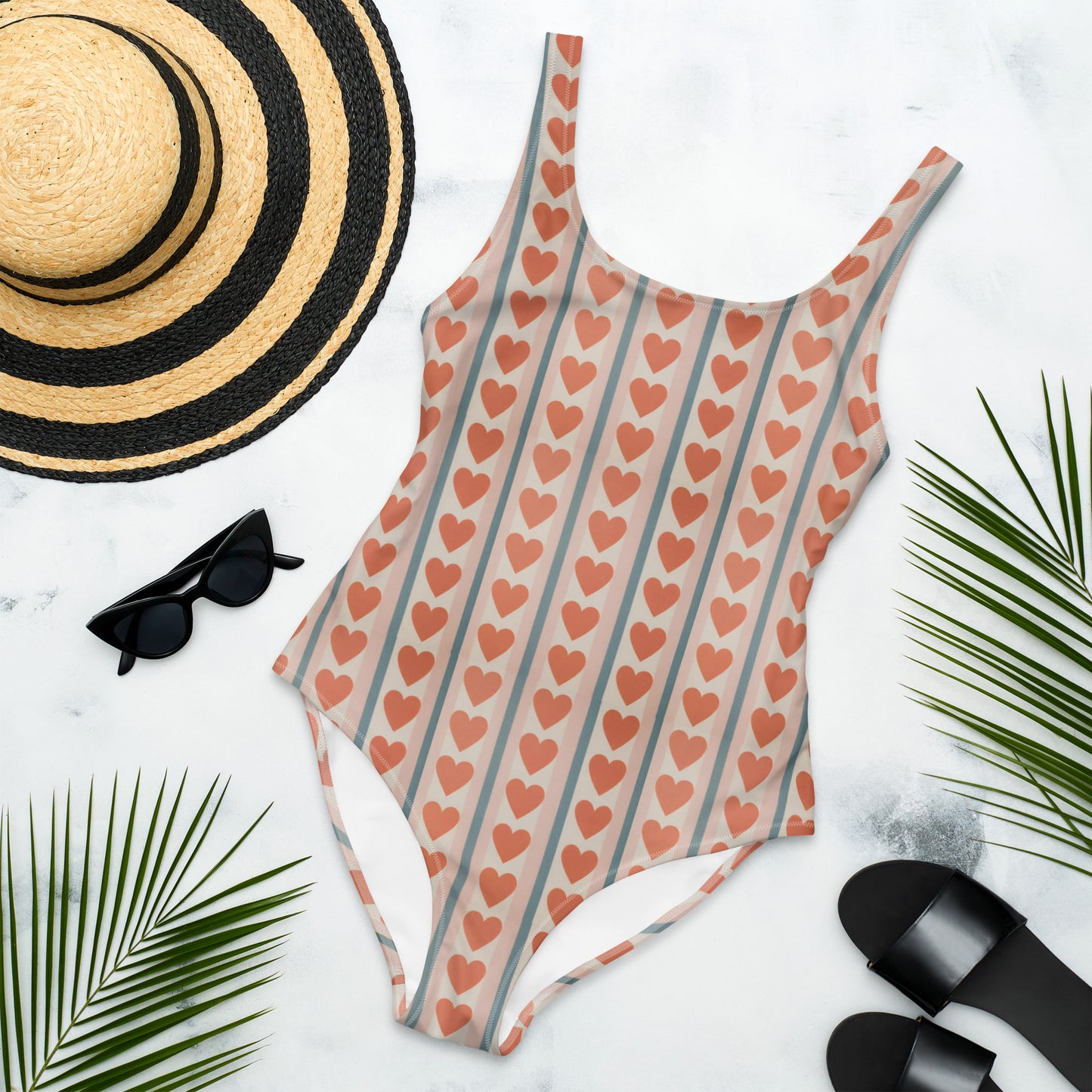 Vintage Hearts One-Piece Ladies Swimsuit