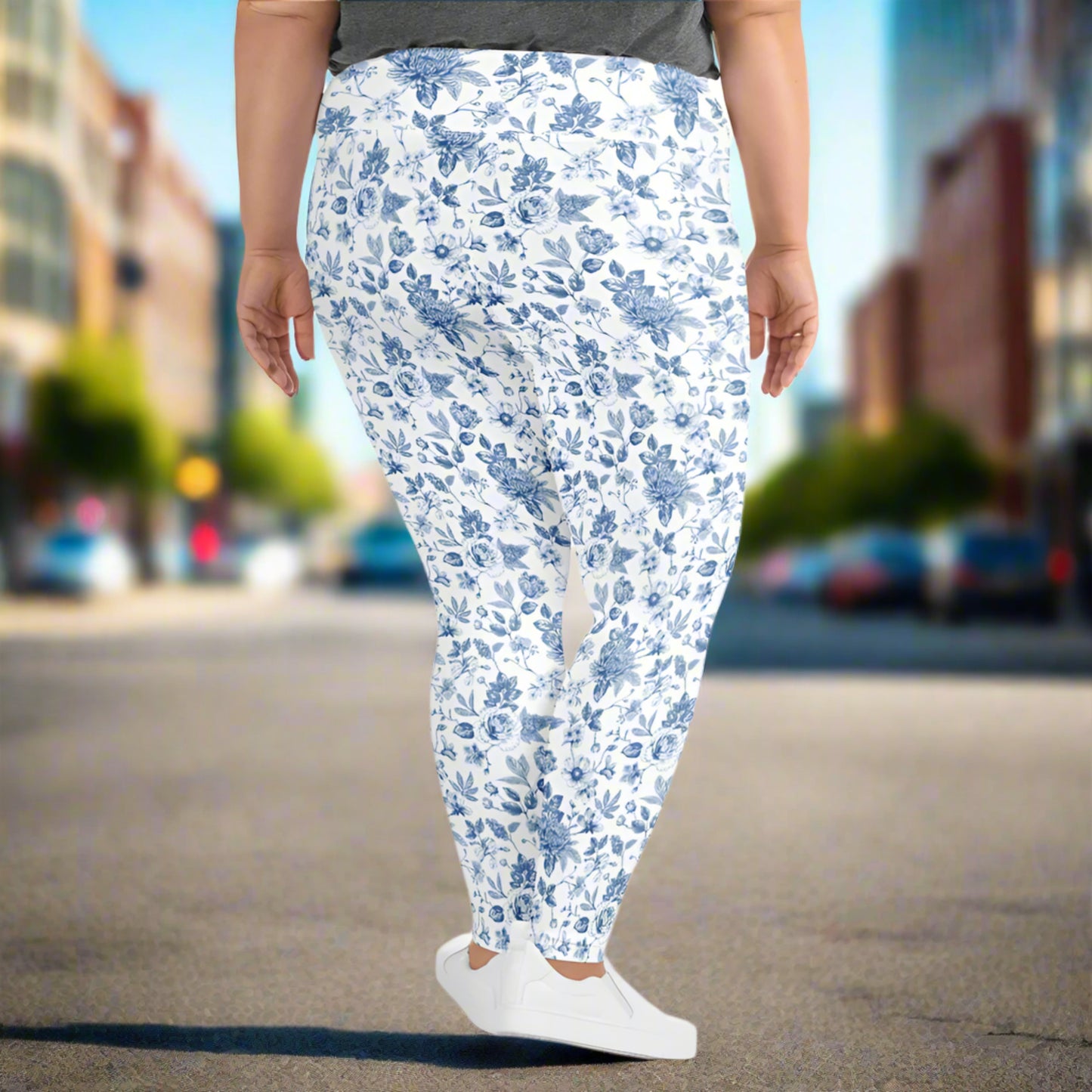 Our blue toile plus size leggings combine elegant French-inspired design with inclusive sizing from 2XL to 6XL. The high-rise waist offers support without digging in, while the breathable stretch fabric ensures all-day comfort. Great for layering, casual wear, or yoga. Create a family matching set with coordinating leggings for toddlers and women.