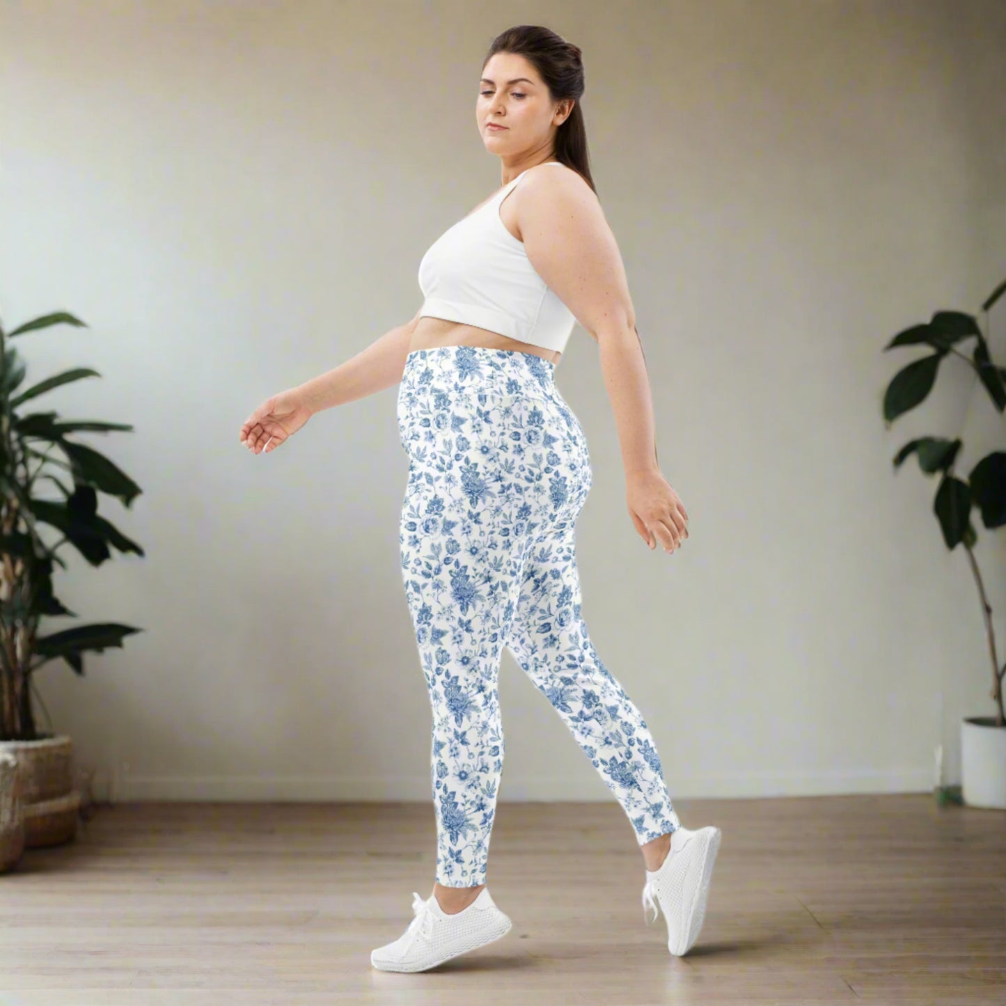 These plus size leggings in a classic blue toile print are soft, breathable, and beautifully designed for sizes 2XL–6XL. The high waistband supports your midsection comfortably, while the elegant chinoiserie pattern adds timeless charm. Ideal for yoga, casual wear, or as a unique gift for her. Coordinate with toddler or women’s leggings for family matching moments.