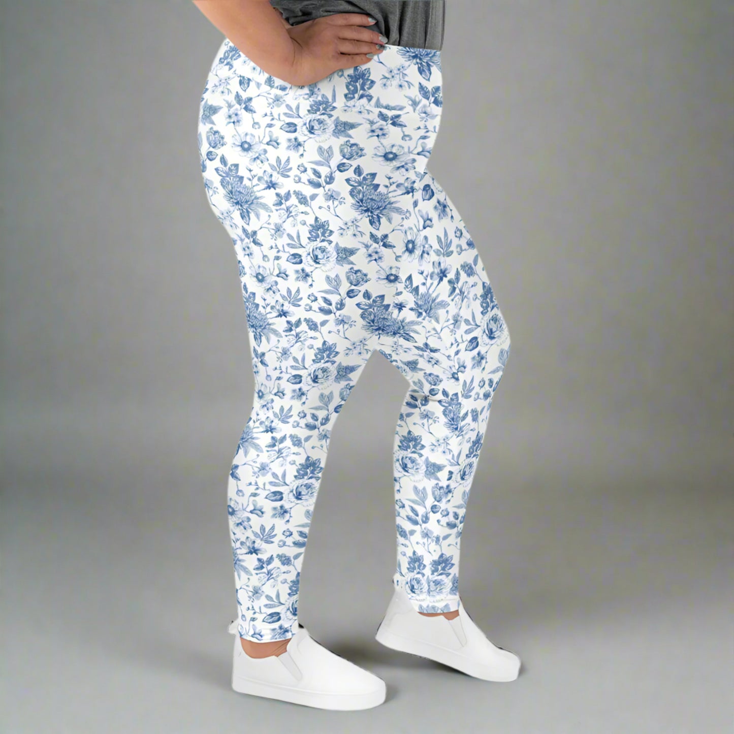 Chinoiserie meets comfort in these blue toile plus size leggings, featuring sizes 2XL through 6XL. A flattering high waistband, soft microfiber fabric, and UPF 50+ make them perfect for everyday wear or gifting. Whether you're doing yoga or lounging, these leggings move with you—and they’re part of a family matching set available in toddler and standard sizes too.