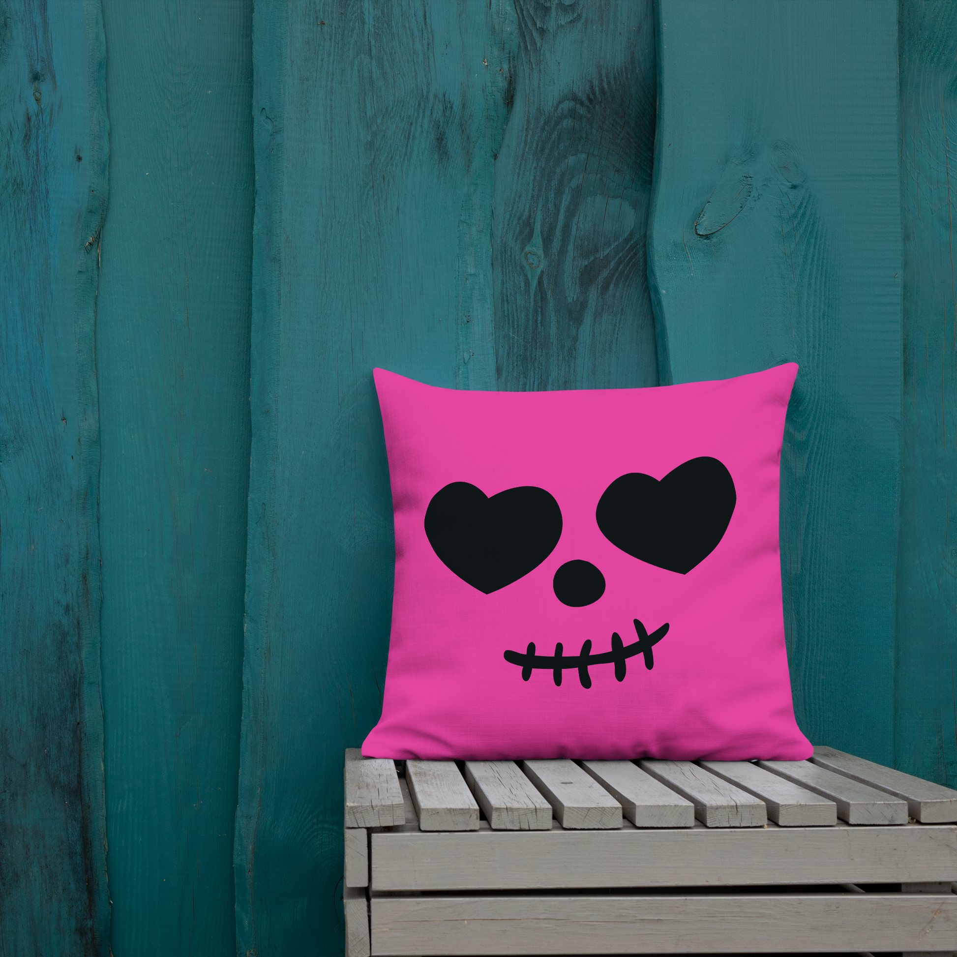 Ghost Face Pink Throw Pillow- this pillow is bright pink with ghost face on the front and has  black & bright pink diamond pattern on the back. Cute Halloween Accent Pillow, Pink Ghost Spooky Vibes, House Decoration, Haunted Mansion Decor, Fall Girly