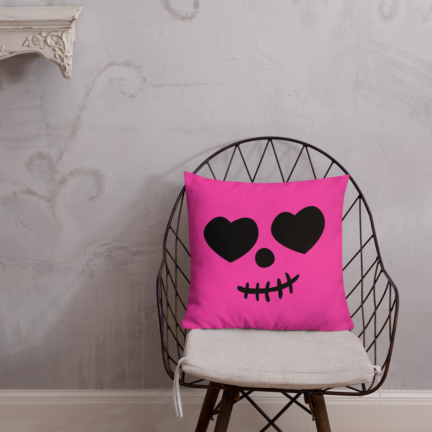 Ghost Face Pink Throw Pillow- this pillow is bright pink with ghost face on the front and has  black & bright pink diamond pattern on the back. Cute Halloween Accent Pillow, Pink Ghost Spooky Vibes, House Decoration, Haunted Mansion Decor, Fall Girly