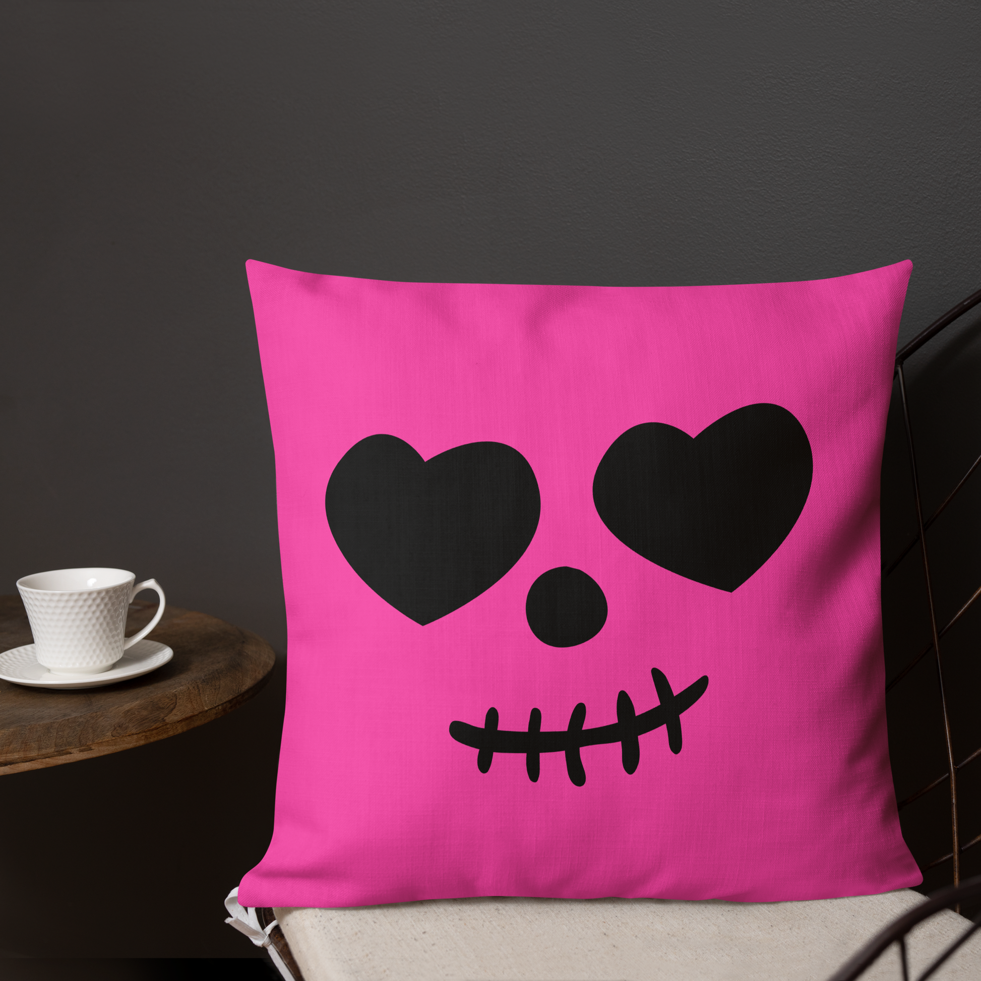 Ghost Face Pink Throw Pillow- this pillow is bright pink with ghost face on the front and has  black & bright pink diamond pattern on the back. Cute Halloween Accent Pillow, Pink Ghost Spooky Vibes, House Decoration, Haunted Mansion Decor, Fall Girly