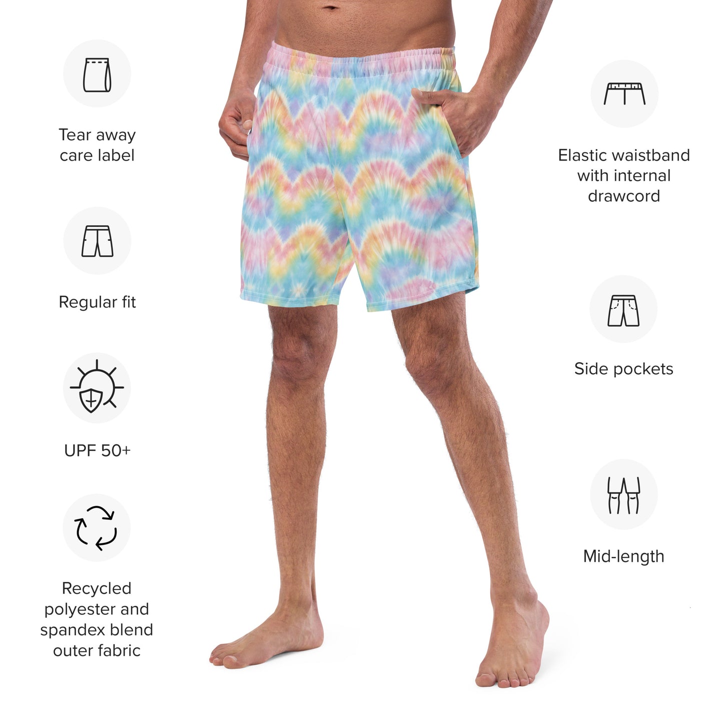 Pastel Tie Dye Men's Swim Trunks