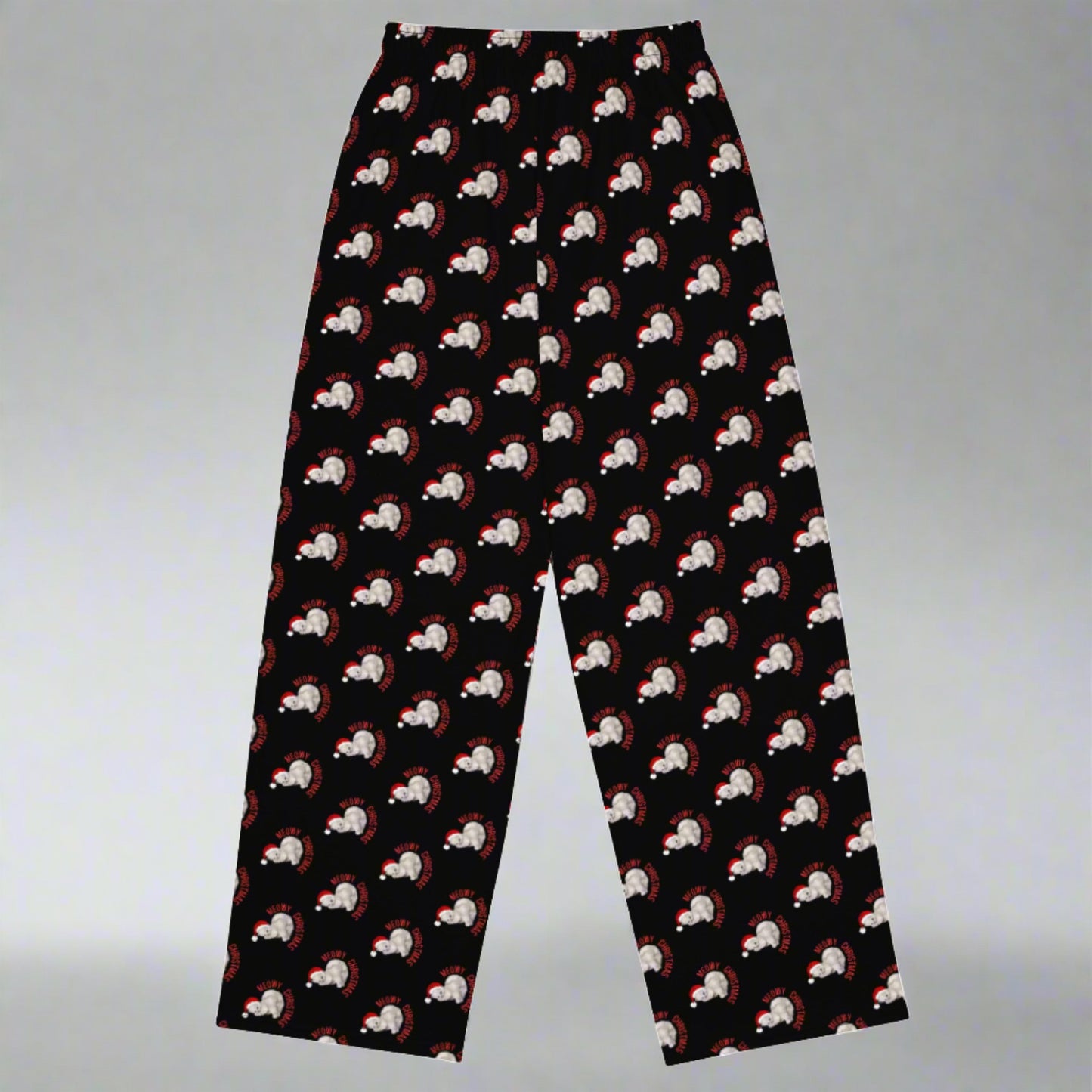 Celebrate the joy of the season in these festive adult wide leg pants, featuring our playful Meowy Christmas design on a black background. These pants come in sizes 2XS–6XL and are a comfy option for winter lounging, cat-themed parties, or family Christmas fun. Part of our coordinated Meowy Christmas line, they pair perfectly with matching tees, sweatshirts, or accessories for a complete holiday look.