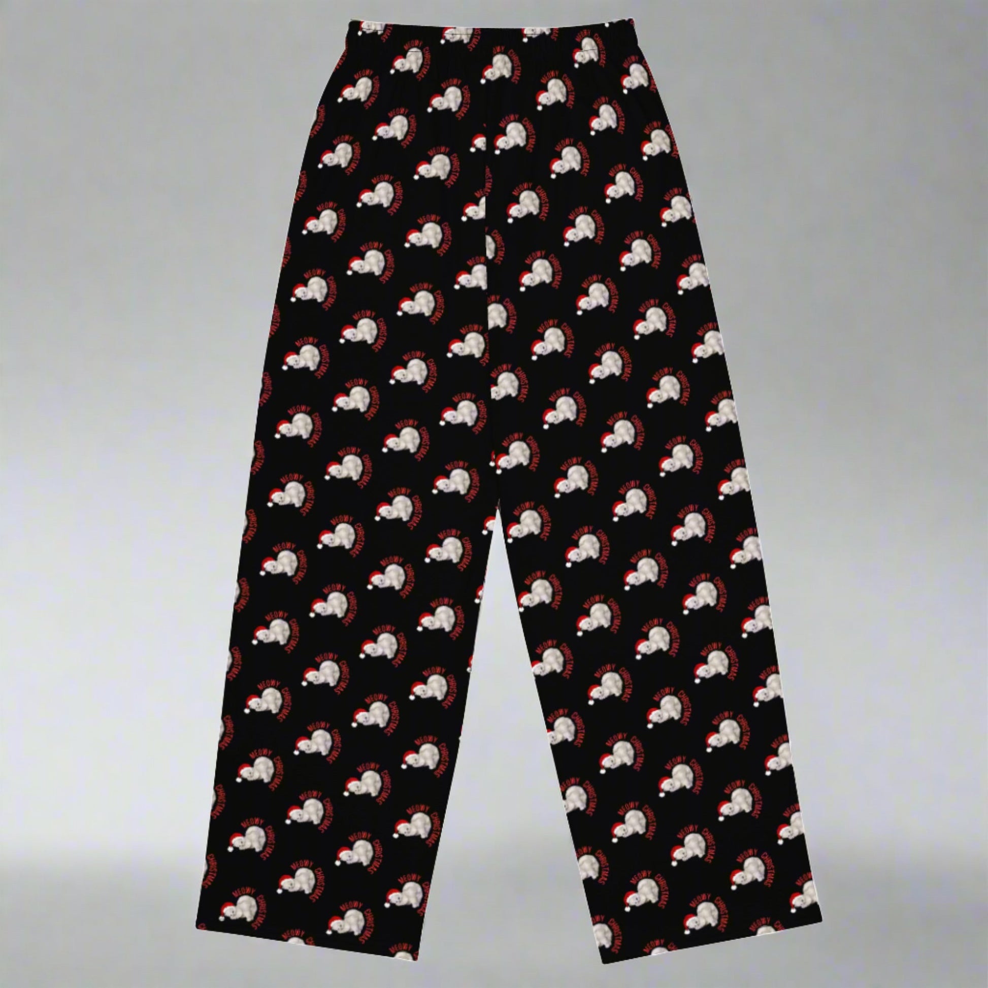 Celebrate the joy of the season in these festive adult wide leg pants, featuring our playful Meowy Christmas design on a black background. These pants come in sizes 2XS–6XL and are a comfy option for winter lounging, cat-themed parties, or family Christmas fun. Part of our coordinated Meowy Christmas line, they pair perfectly with matching tees, sweatshirts, or accessories for a complete holiday look.
