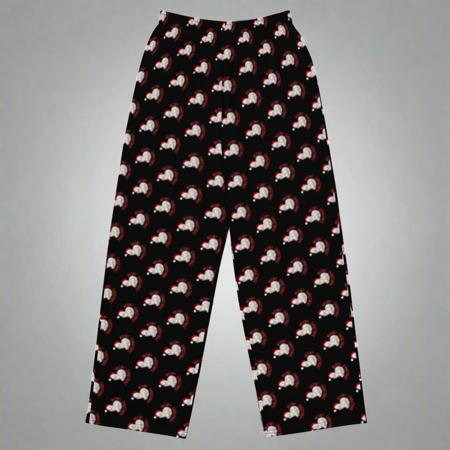 Purr-fect for Christmas lovers and cat enthusiasts, these Meowy Christmas wide leg pants come in adult sizes 2XS–6XL and feature a cozy fit with a cute repeating print on a black base. Whether you're relaxing by the fire or snapping family photos, these pants are a great addition to your holiday wardrobe. Part of a mama and mini matching set for festive family fun.