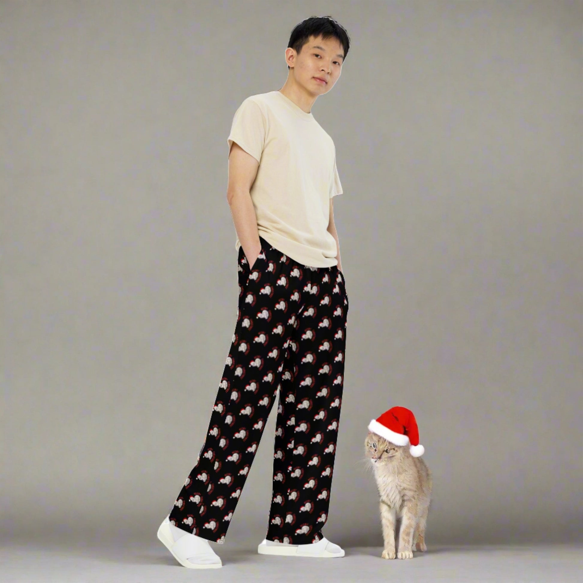 Get cozy this holiday season with our Meowy Christmas adult wide leg pants, featuring a festive black background and whimsical cat-themed print. These soft and stylish pants come in sizes 2XS–6XL and are perfect for lounging, gifting, or Christmas morning fun. With a relaxed fit and playful holiday vibe, they’re part of our adorable family matching collection, designed for cat lovers who want to sleigh in style together.