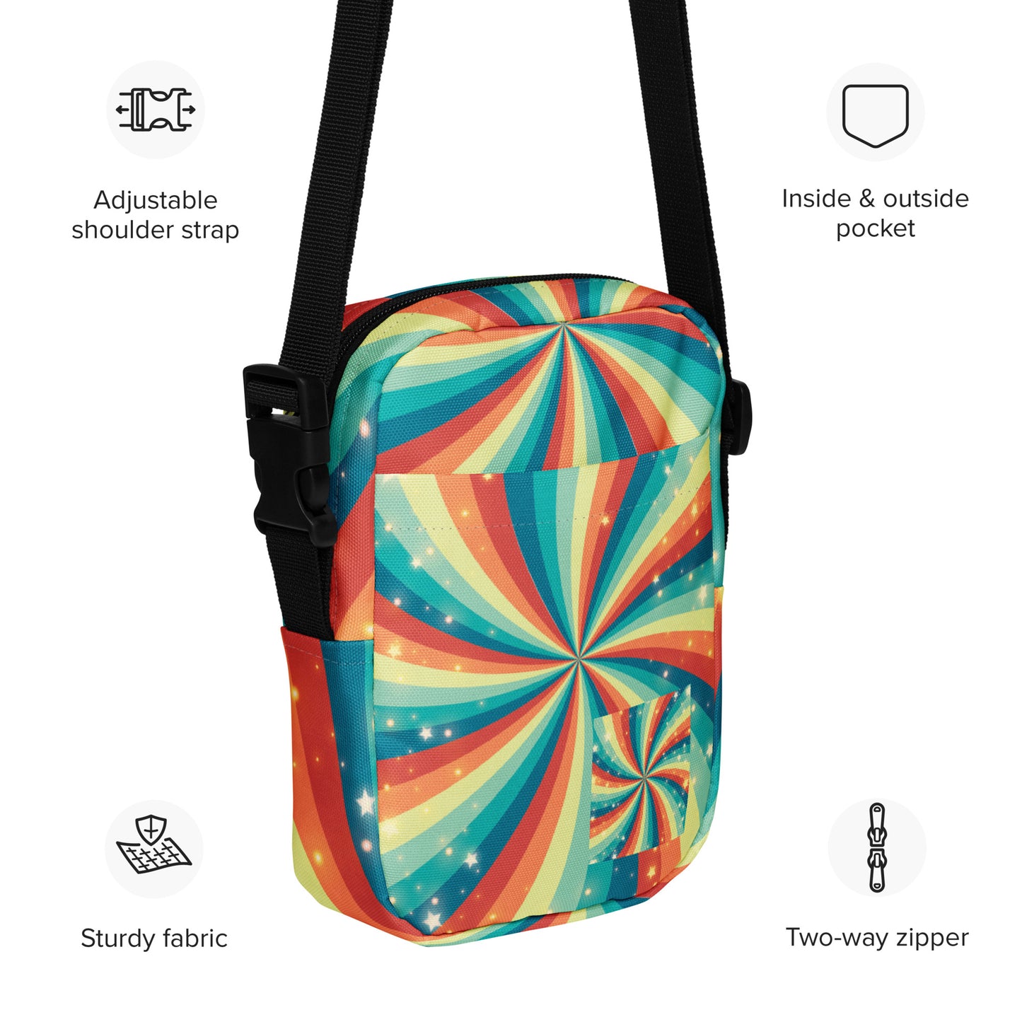 Stars and Rainbow Swirls Utility Crossbody Bag