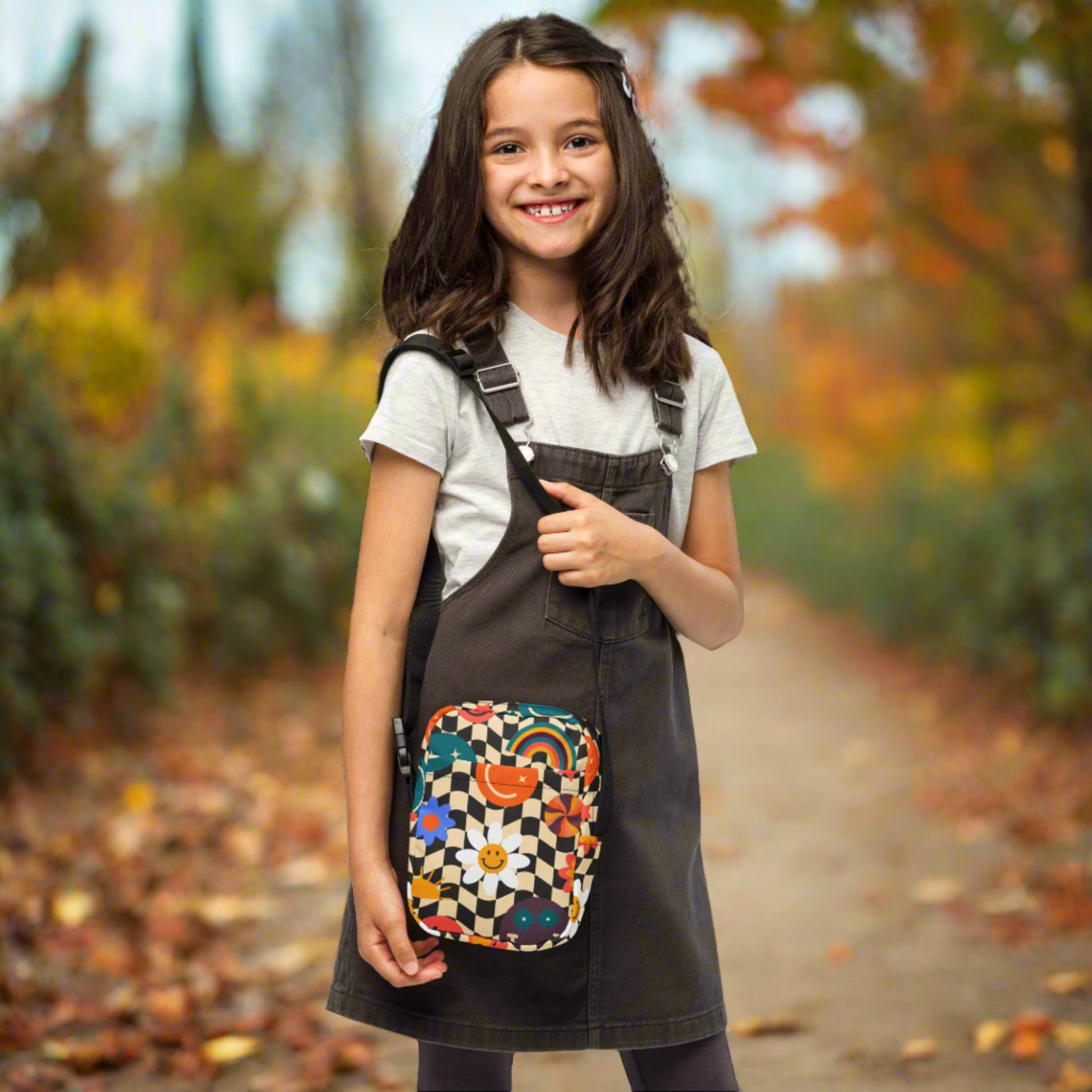 Image: This fun and functional small canvas tote bag features a classic checkerboard pattern and cute smiley face, making it a standout piece for tweens and teens. Whether used as a fanny pack alternative or a compact camera bag, this crossbody is lightweight, durable, and full of personality. Great for birthdays, summer break, or back to school season, it is a trendy and cheerful everyday accessory, by jaecrece.