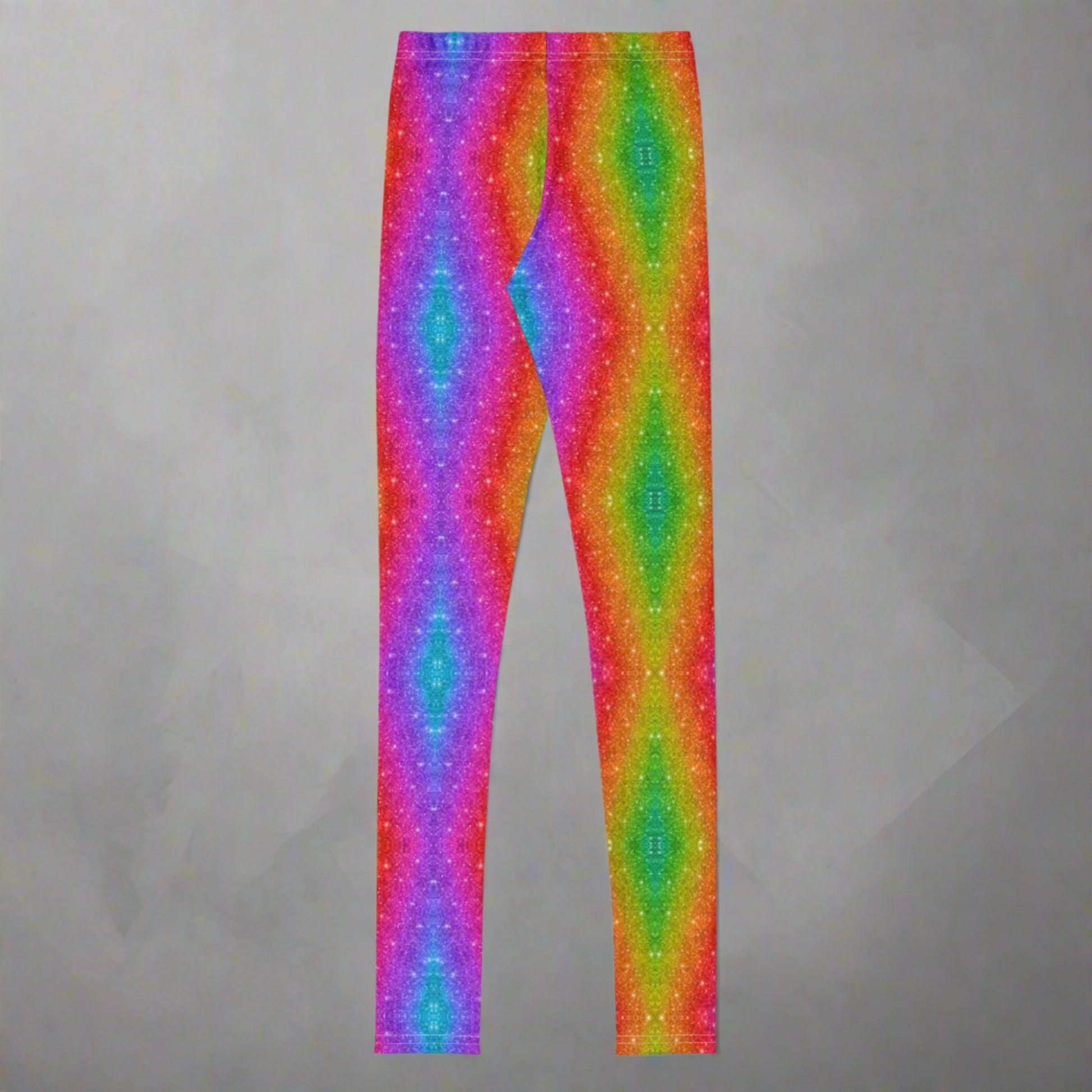 Girls’ high rise leggings in sizes 8–20 with a colorful holographic rainbow swirl. These faux glitter print leggings are ideal for expressive, bold tweens who love fun, fashion-forward outfits. Great for school, Pride parades, 5Ks, or festival photos, they’re comfortable, stretchy, and part of a family matching collection.