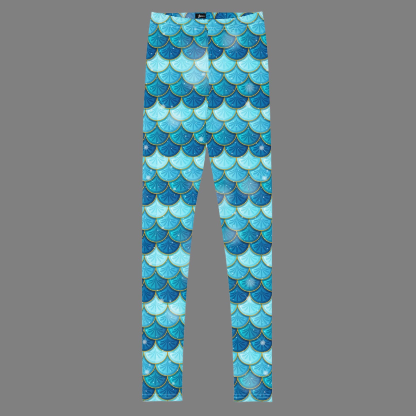 Image: Mermaid Youth Girls Leggings feature a stunning blue scale print, perfect for tweens and teens in sizes 8-20. Perfect for girls who love the mermaid aesthetic, by jaecrece