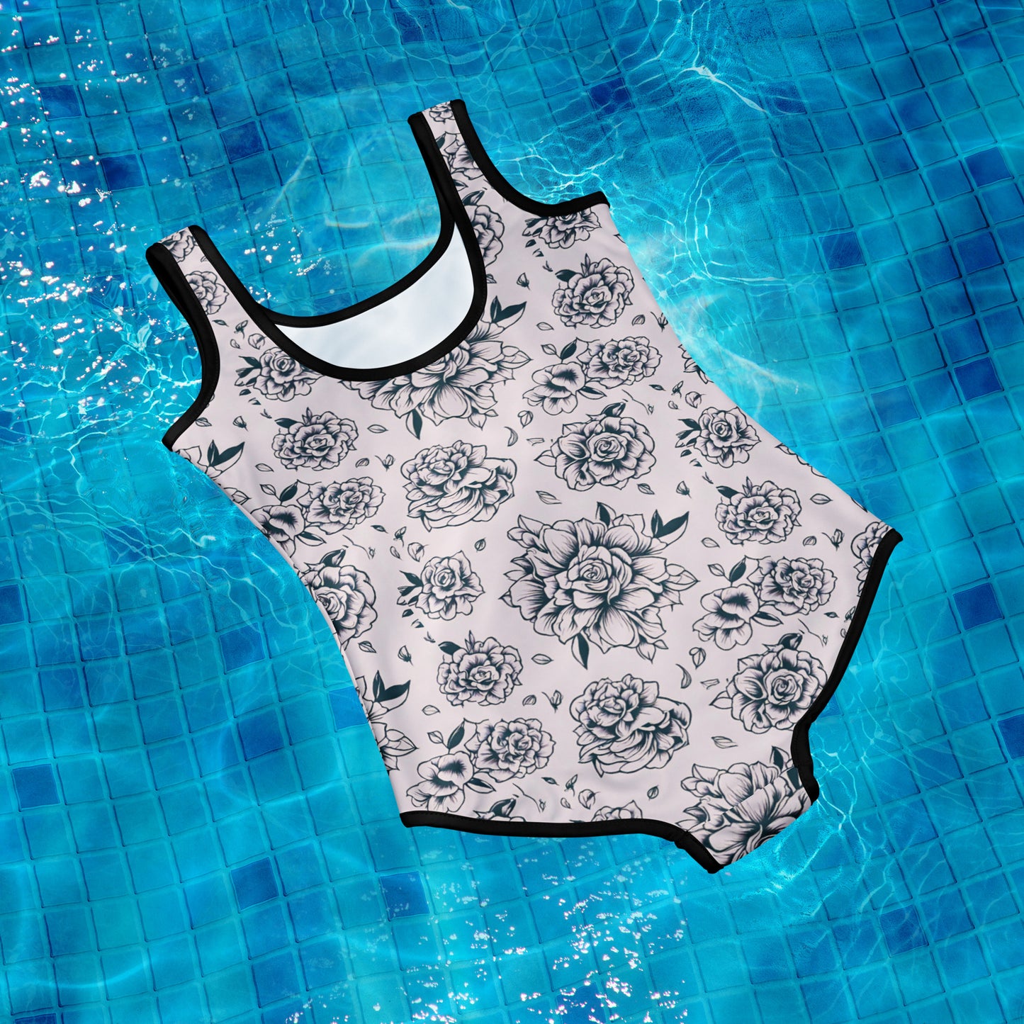 Pink Tattoo Roses Youth Swimsuit (Size 8-20)