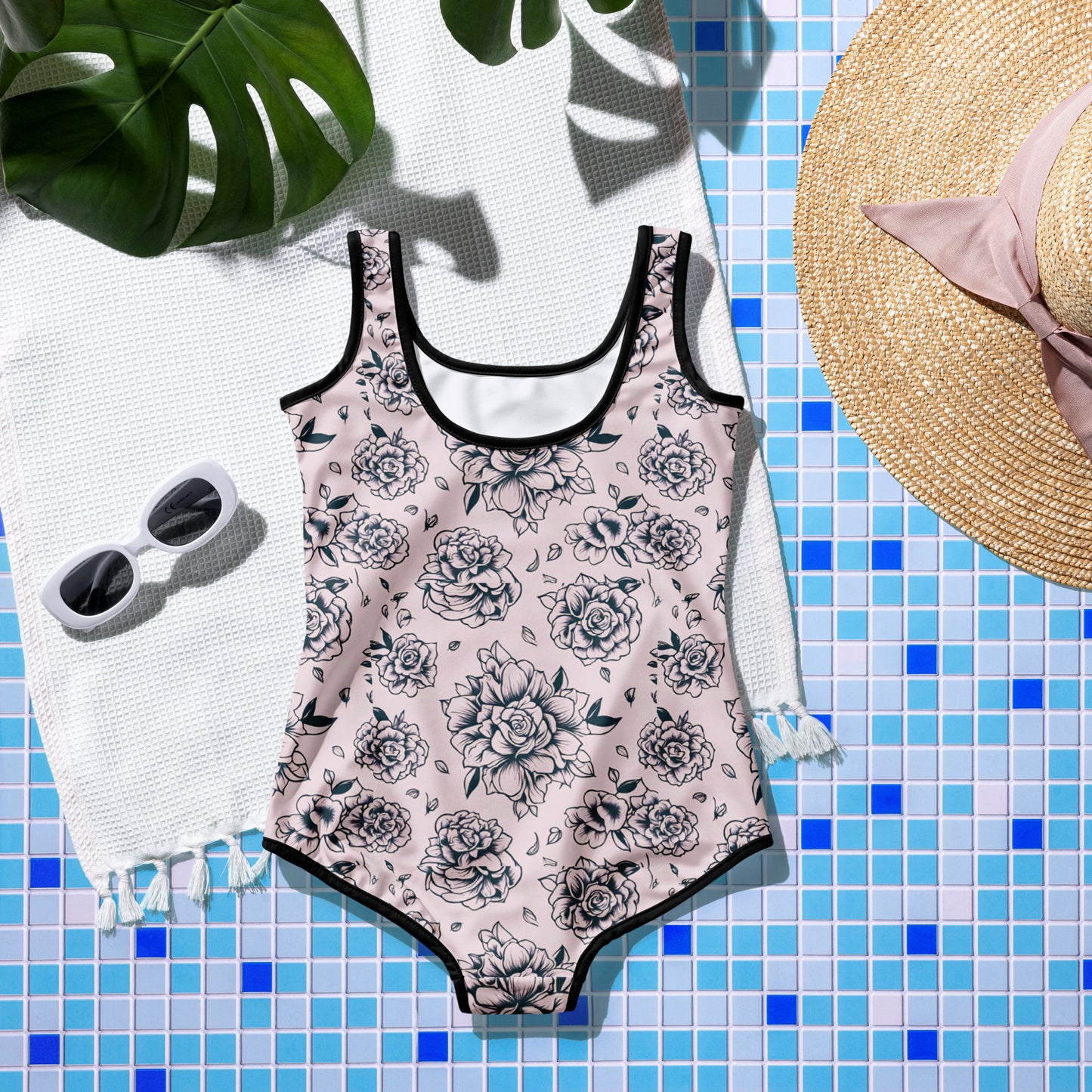 Pink Tattoo Roses Youth Swimsuit (Size 8-20)