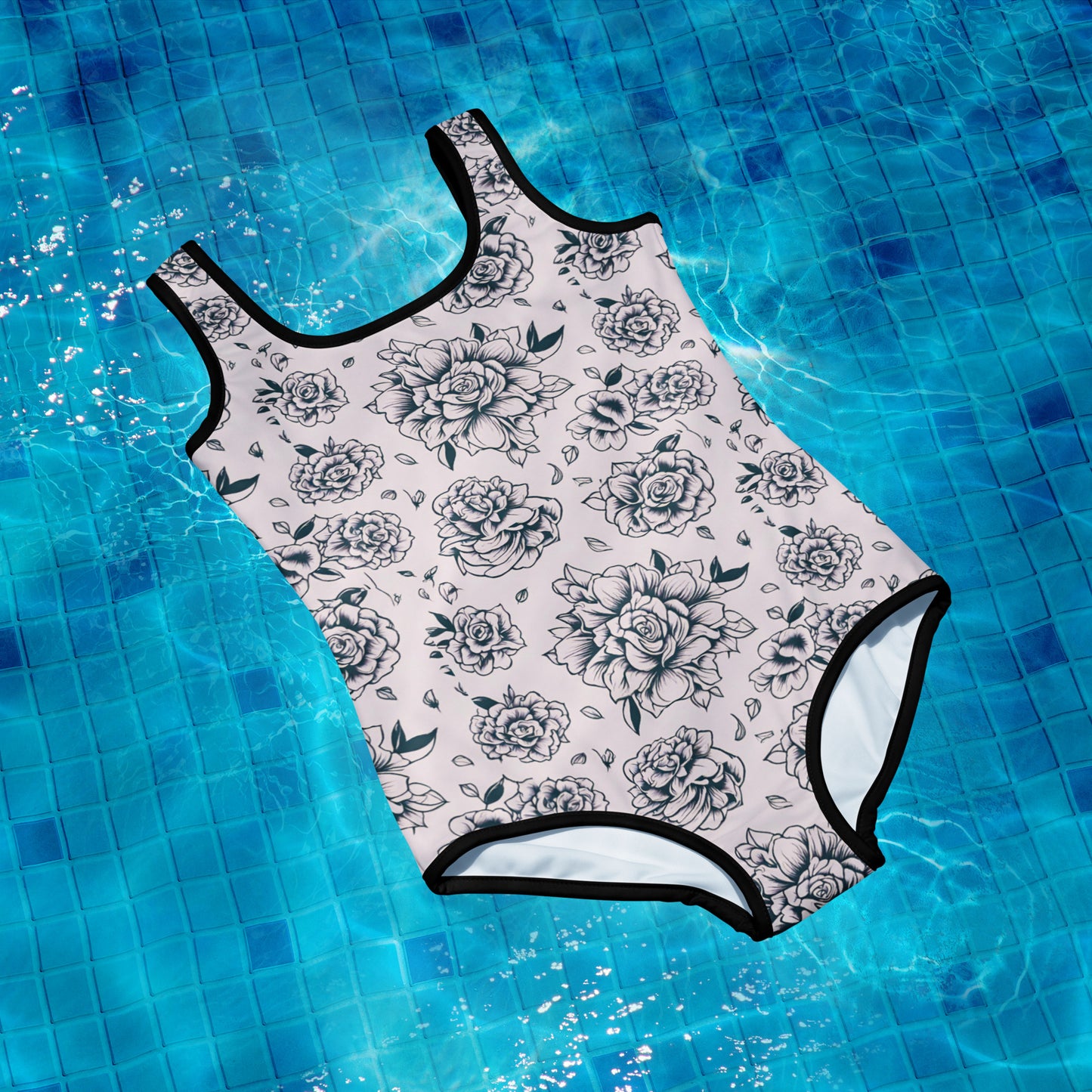 Pink Tattoo Roses Youth Swimsuit (Size 8-20)