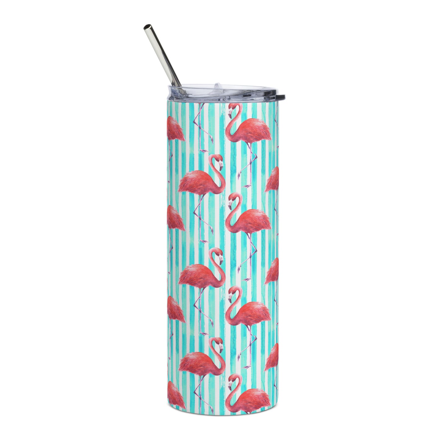 Tropical flamingo print tumbler in 20 oz stainless steel, perfect for keeping cold drinks icy at the beach or park. Includes a lid and straw, making it ideal for iced coffee, lemonade, or smoothies. This summer flamingo tumbler is a fun gift for girls, friends, or flamingo lovers who want reusable, eco-friendly drinkware with personality and charm.