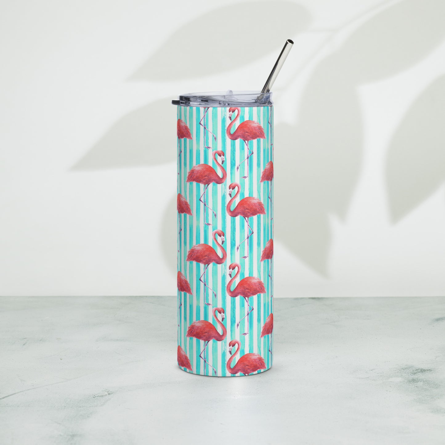 Reusable stainless steel flamingo tumbler in 20 oz size, perfect for summer drinks like cold brew, iced tea, or smoothies. Features a colorful flamingo design and includes a secure lid and straw. Great for beach trips, backyard barbecues, or as a flamingo gift idea for women. A fun, practical travel cup for staying hydrated with tropical flair all season long.