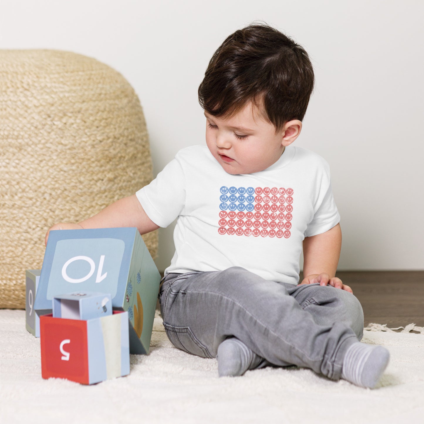 Smiley Face American Flag Toddler Short Sleeve Tee
