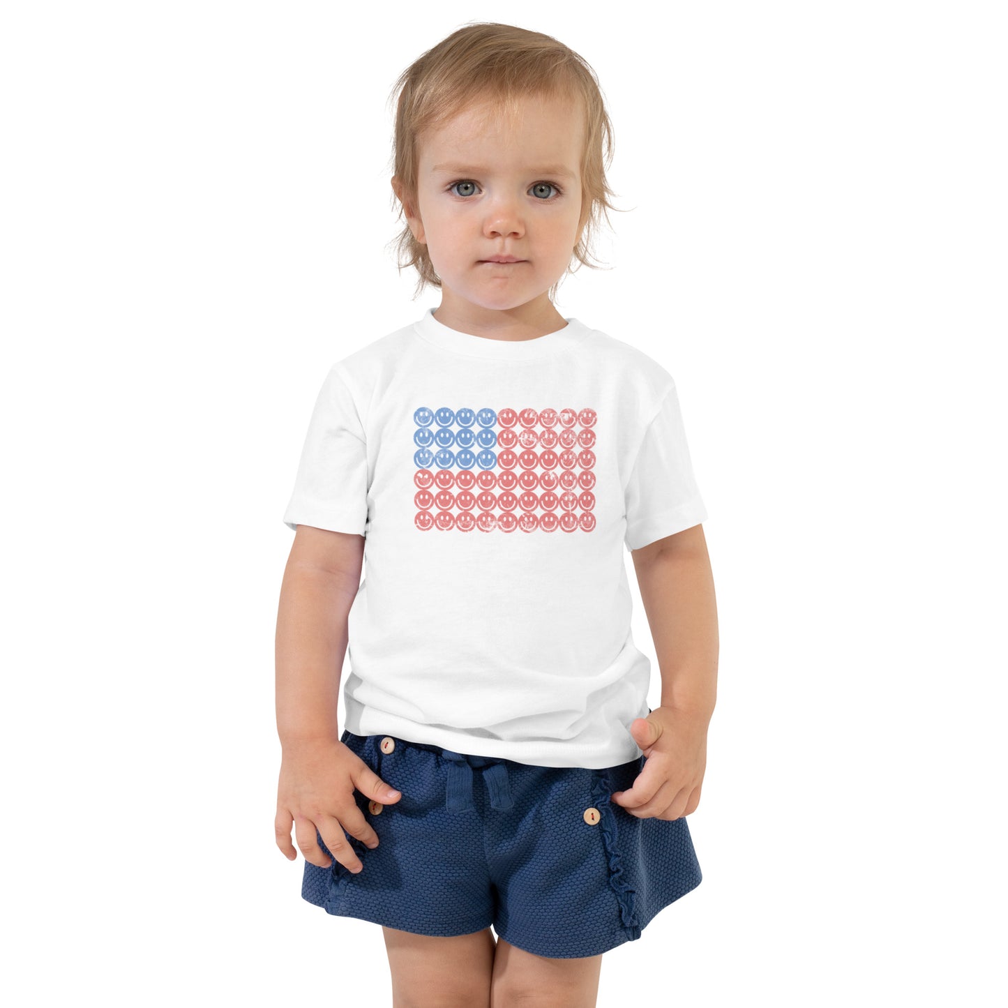 Smiley Face American Flag Toddler Short Sleeve Tee