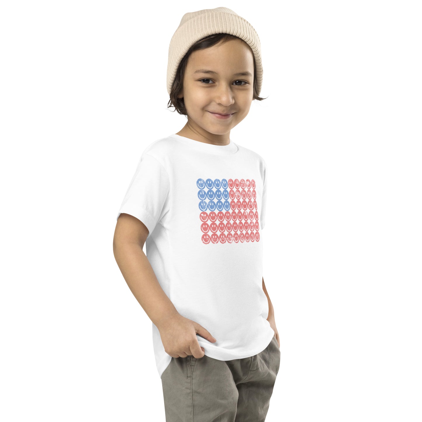 Smiley Face American Flag Toddler Short Sleeve Tee
