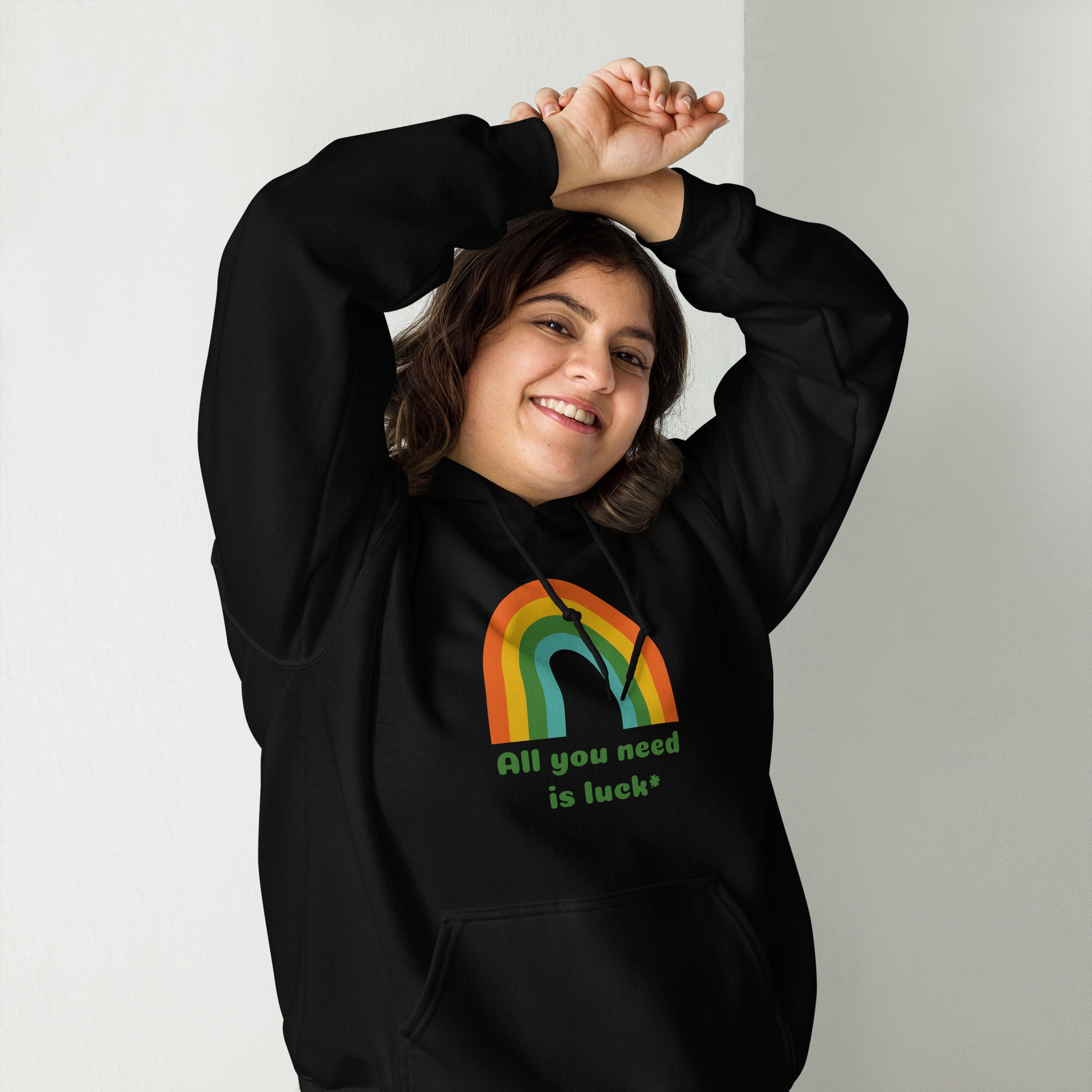 Image: St Patricks Day Sweatshirt with a retro rainbow graphic and the text All you need is Luck, St Pattys Hoodie, All You Need is Luck Adult Sweater, Good Luck Charm Clover, Family Matching Outfit, Shamrock Mommy Me, Boyfriend Crewneck, by jaecrece