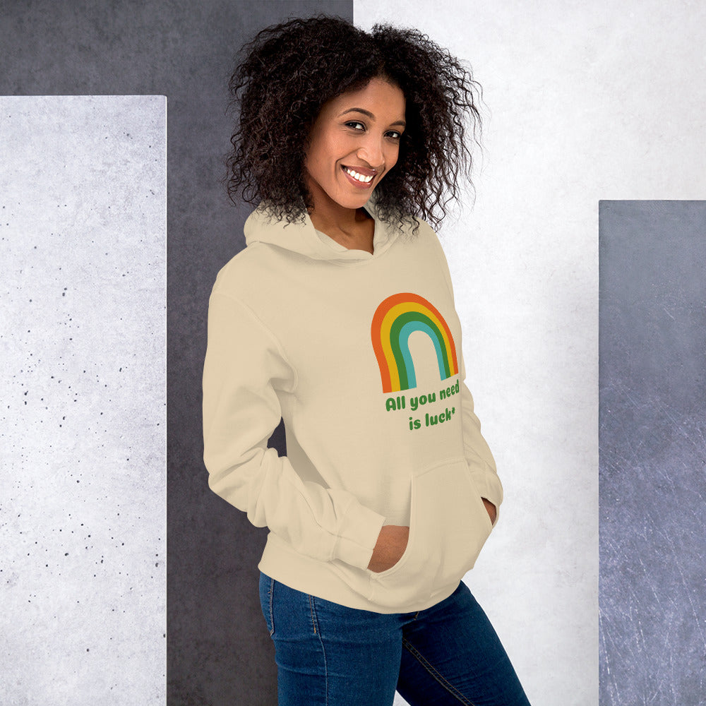 Image: St Patricks Day Sweatshirt with a retro rainbow graphic and the text All you need is Luck, St Pattys Hoodie, All You Need is Luck Adult Sweater, Good Luck Charm Clover, Family Matching Outfit, Shamrock Mommy Me, Boyfriend Crewneck, by jaecrece