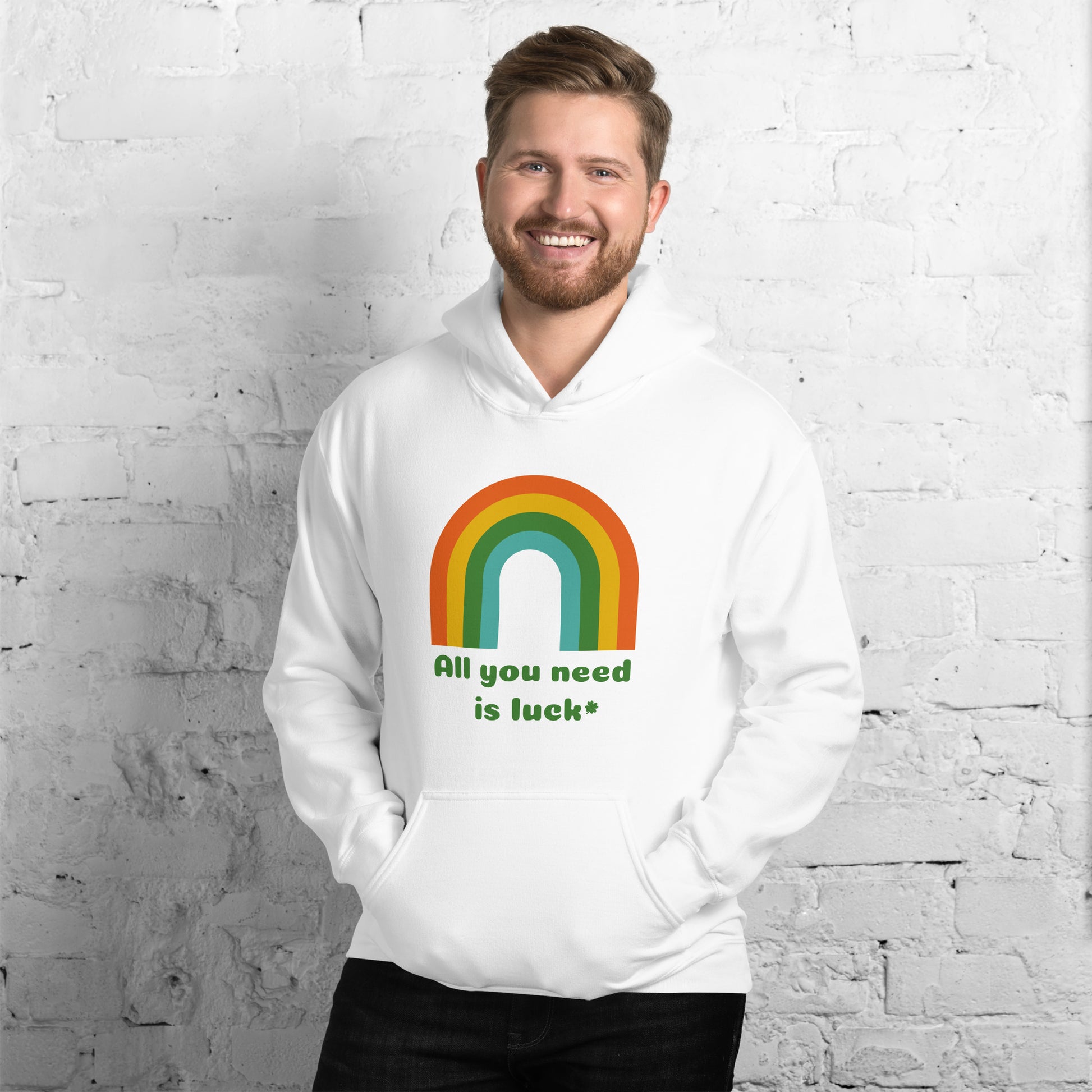Image: St Patricks Day Sweatshirt with a retro rainbow graphic and the text All you need is Luck, St Pattys Hoodie, All You Need is Luck Adult Sweater, Good Luck Charm Clover, Family Matching Outfit, Shamrock Mommy Me, Boyfriend Crewneck, by jaecrece