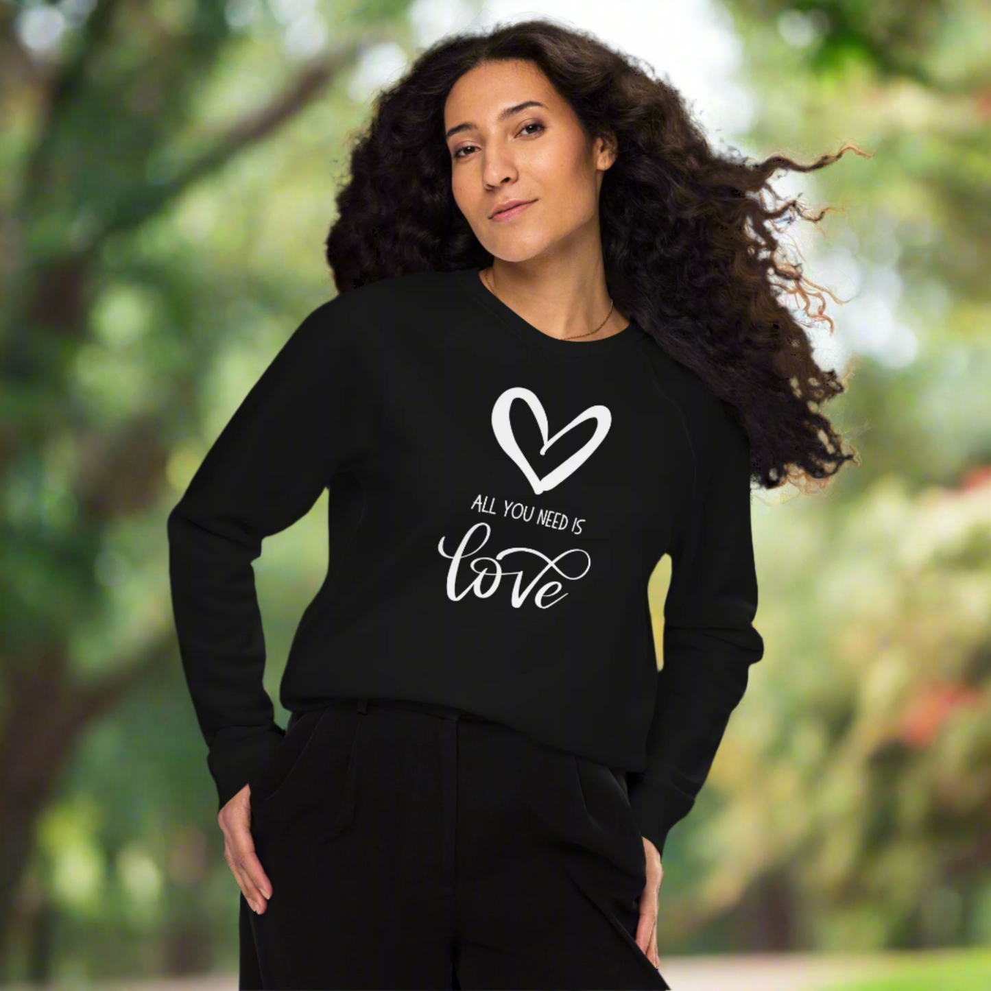 Image: All You Need is Love Womens Sweatshirt, made from Organic Cotton and Recycled Polyester. Makes a great birthday or Valentines Day gift, by jaecrece