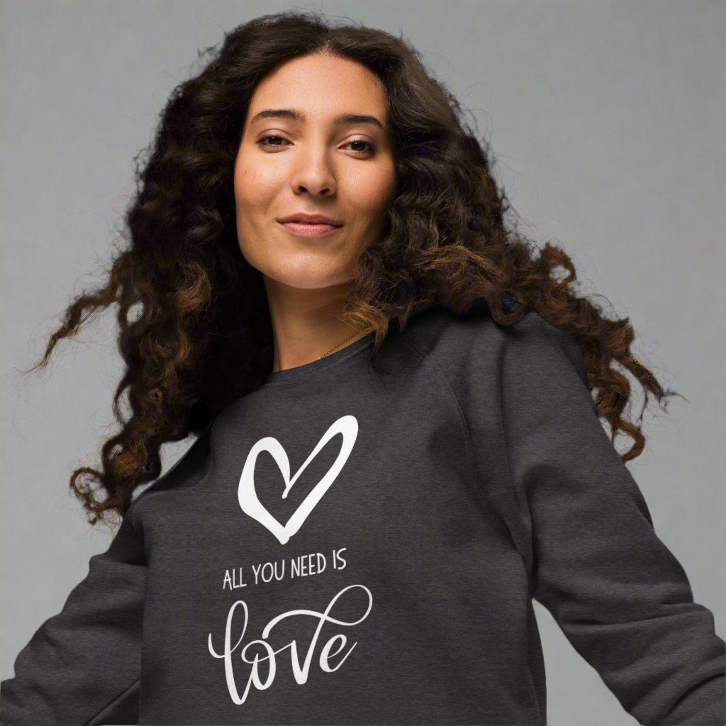 Image: All You Need is Love Womens Sweatshirt, made from Organic Cotton and Recycled Polyester. Makes a great birthday or Valentines Day gift, by jaecrece