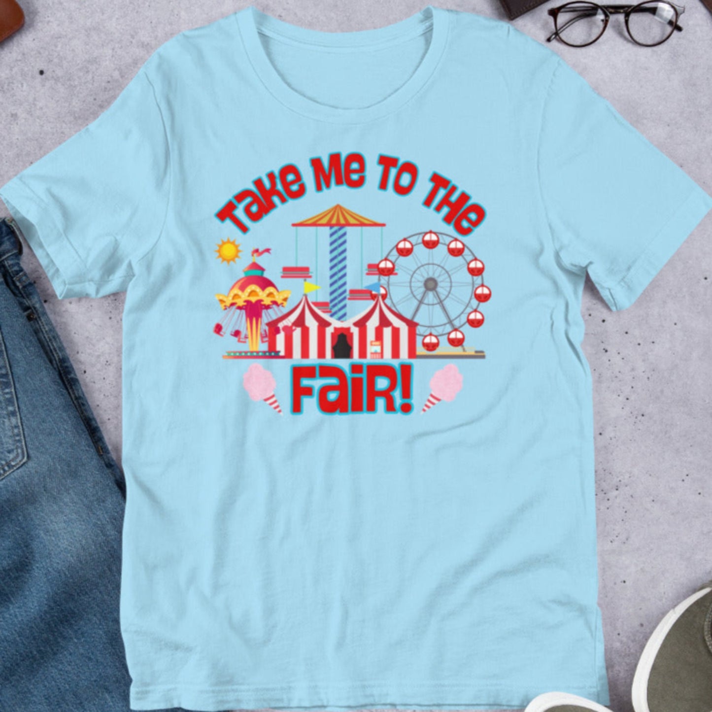 Step into state fair season with the Take Me to the Fair Shirt by jaecrece. This adult festival tee features carnival rides, cotton candy, and retro vibes. Ideal for events like the Texas State Fair or Iowa County Fair, it’s perfect for moms, teachers, and festival lovers. Soft, breathable, and full of charm, this shirt makes a great gift or group photo outfit for family fair days or summertime outings.