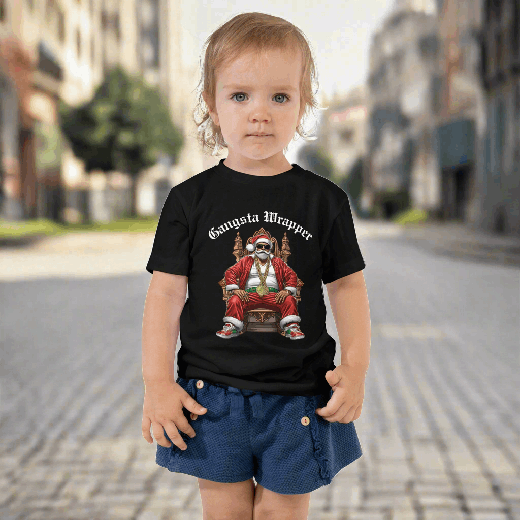 Gangsta Wrapper Santa Funny Christmas Holiday 100% cotton Unisex Toddler TShirt, by jaecrece.com