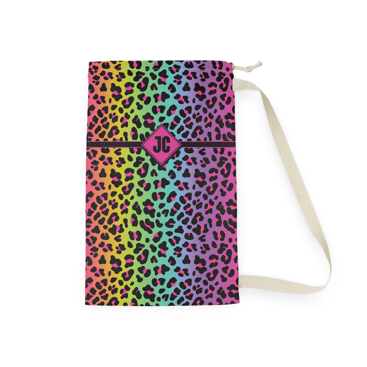 Rainbow Leopard Laundry Bag — Personalized Monogram Laundry Sack for Teens & Dorms
