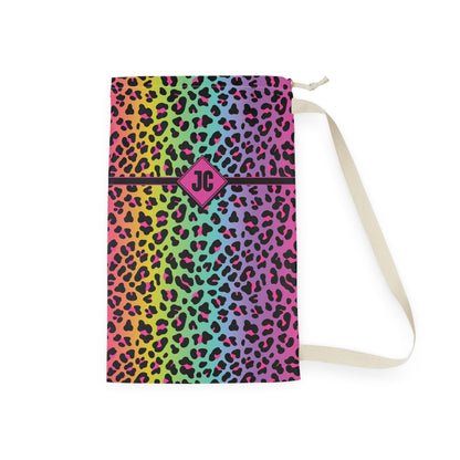 Rainbow Leopard Laundry Bag — Personalized Monogram Laundry Sack for Teens & Dorms