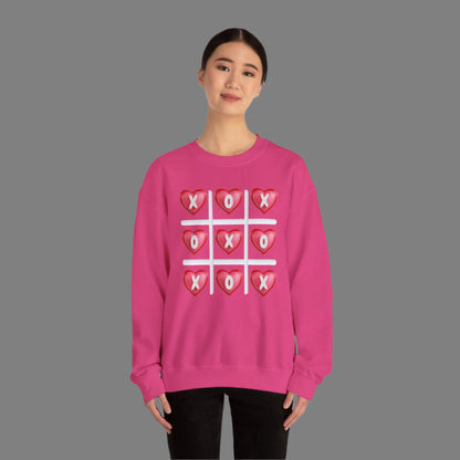 Image: XOXO Sweatshirt in Hot Pink, this crewneck pullover features a tic tac toe graphic with XOXO in 3D Conversation Hearts. Ideal as a teen gift for her or Galentines day. Available in Hot pink, light pink and black, by jaecrece