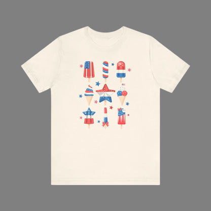 Image: This patriotic popsicle shirt for adults makes a bold statement in red white and blue, celebrating freedom and fun in equal measure. With sizes ranging from XS to 5XL, it is ideal for Memorial Day, 4th of July, or any summer event. Match with friends or family and enjoy a comfortable, on trend look that shows your love for American traditions, by jaecrece.