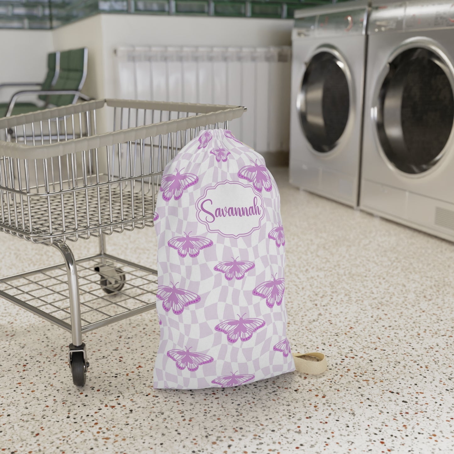 Purple Butterfly Pattern Laundry Bag | Personalized Name Option