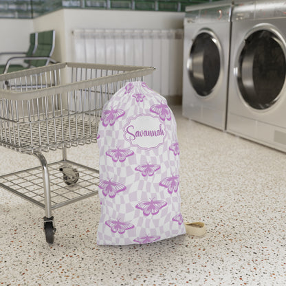 Purple Butterfly Pattern Laundry Bag | Personalized Name Option