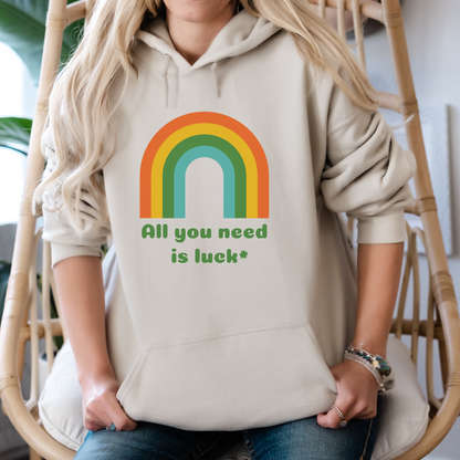 Image: St Patricks Day Sweatshirt with a retro rainbow graphic and the text All you need is Luck, St Pattys Hoodie, All You Need is Luck Adult Sweater, Good Luck Charm Clover, Family Matching Outfit, Shamrock Mommy Me, Boyfriend Crewneck, by jaecrece