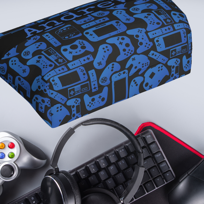 Blue & Black Retro Gaming Controllers Accessory Pouch | Personalized Toiletry Bag