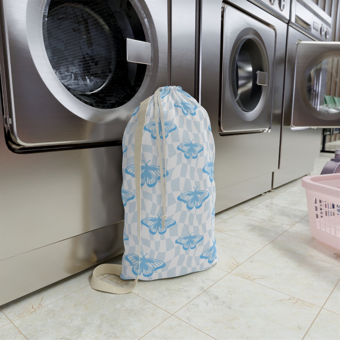 Blue Butterfly Pattern Laundry Bag | Personalized Name Option
