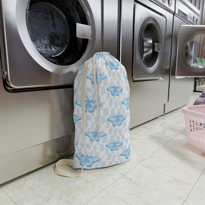 Blue Butterfly Pattern Laundry Bag | Personalized Name Option